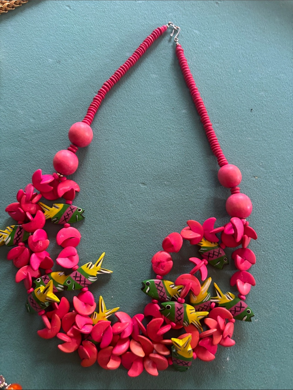tropical fish wooden statement necklace